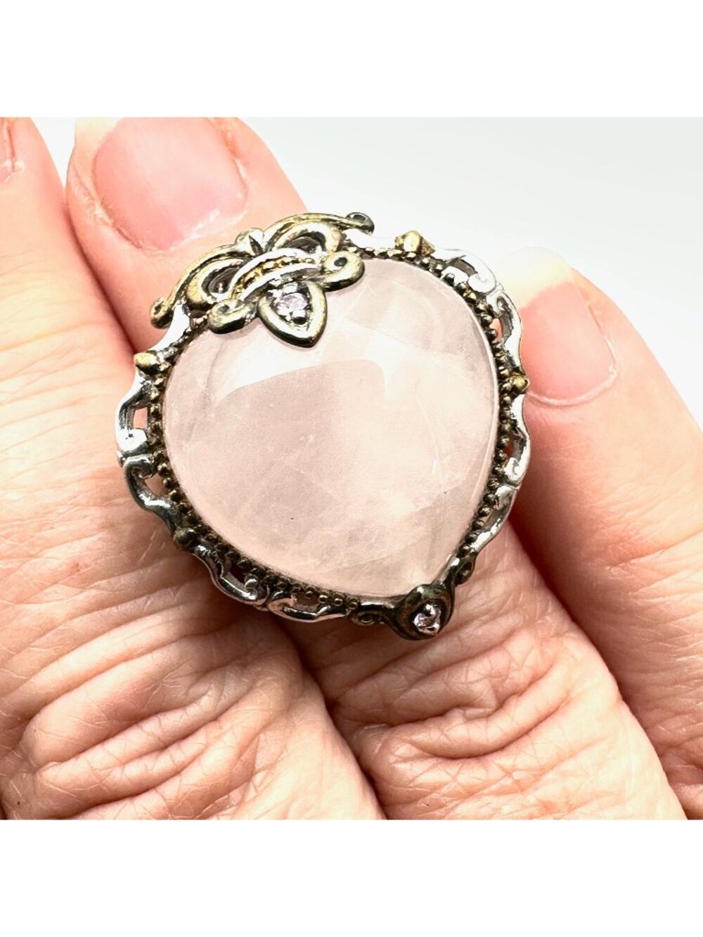 Michael Valitutti Ring Pink Gemstone Heart Sterling Silver Gold Size 6